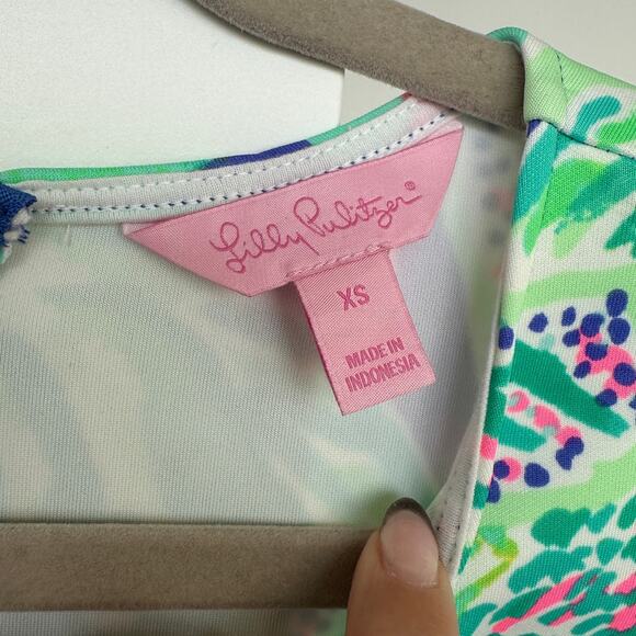 Lily Pulitzer Mila Shift Beckon Blue Wake Up Call Scuba Neon Dress Size XS, NWOT - Picture 3 of 8